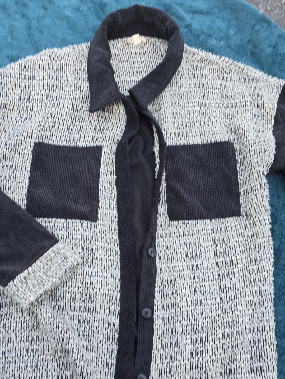 Poem And Thread Black and White Knit Button-Up Sweater Shirt